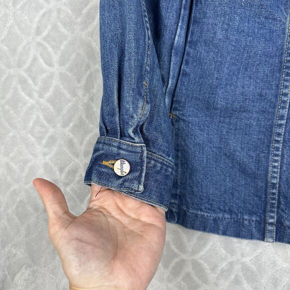 Vtg 70s Wrangler Jean Jacket Mens 40L? Denim Made in USA Trucker Country Western - Picture 11 of 14